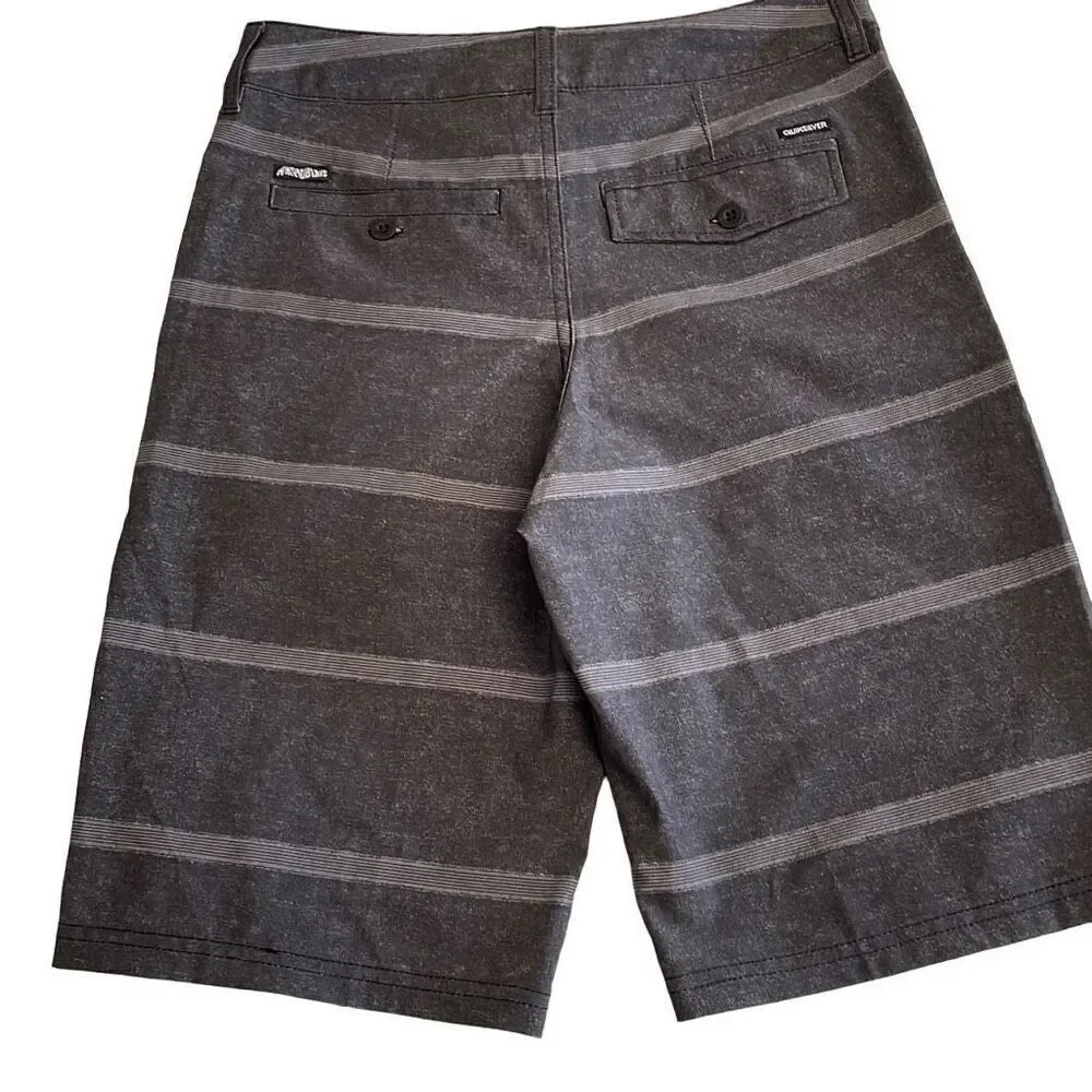 NWOT Quiksilver Charcoal Gray Stripe Amphibian Board Shorts Swim Trunks - Size 2